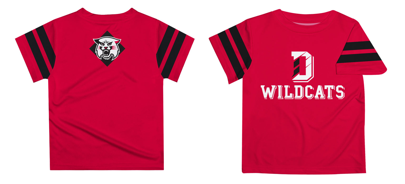 Davidson College Wildcats Vive La Fete Boys Game Day Red Short Sleeve Tee with Stripes on Sleeves - Vive La Fête - Online Apparel Store