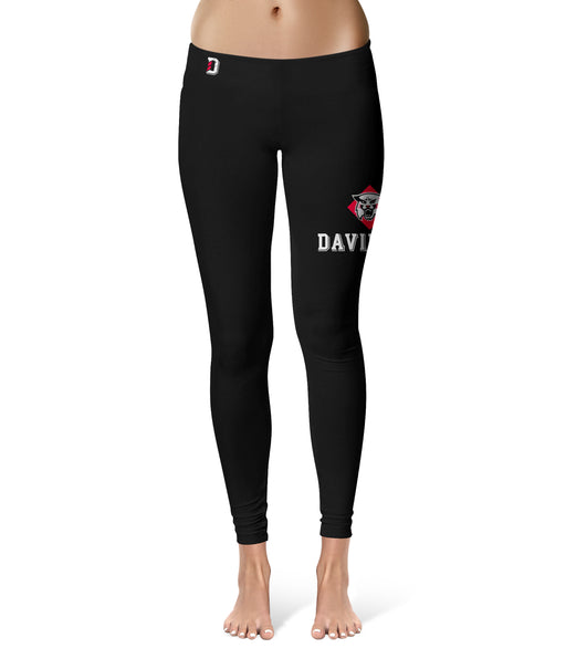 Davidson College Wildcats Vive La Fete Collegiate Large Logo on Thigh Women Black Yoga Leggings 2.5 Waist Tights
