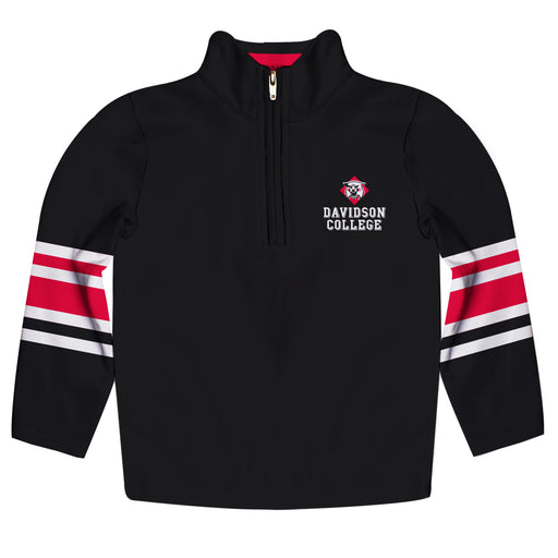 Davidson College Wildcats Vive La Fete Game Day Black Quarter Zip Pullover Stripes on Sleeves