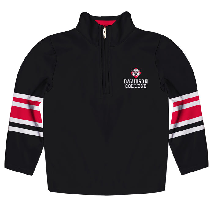 Davidson College Wildcats Vive La Fete Game Day Black Quarter Zip Pullover Stripes on Sleeves