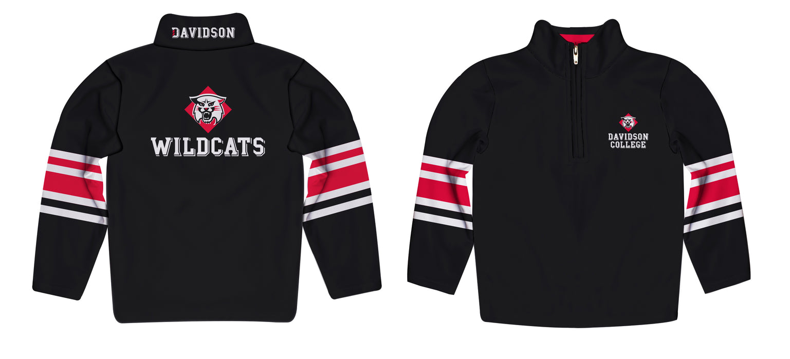 Davidson College Wildcats Vive La Fete Game Day Black Quarter Zip Pullover Stripes on Sleeves - Vive La Fête - Online Apparel Store