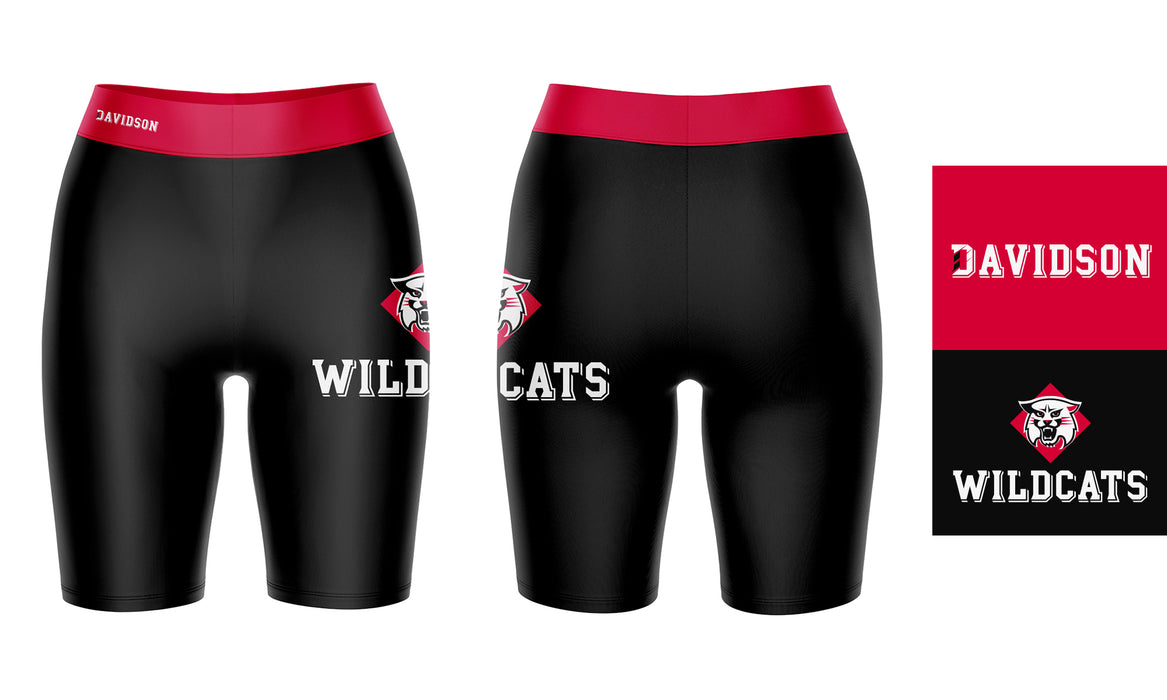 Davidson College Wildcats Vive La Fete Game Day Logo on Thigh & Waistband Black and Red Women Bike Short 9 Inseam - Vive La Fête - Online Apparel Store