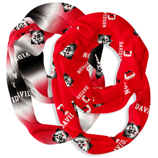 Davidson College Wildcats Vive La Fete All Over Logo Collegiate Women Set of 2 Light Weight Ultra Soft Infinity Scarfs