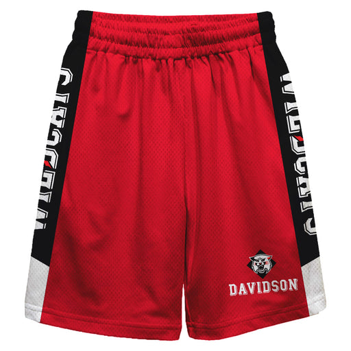 Davidson College Wildcats Vive La Fete Game Day Red Stripes Boys Solid Black Athletic Mesh Short