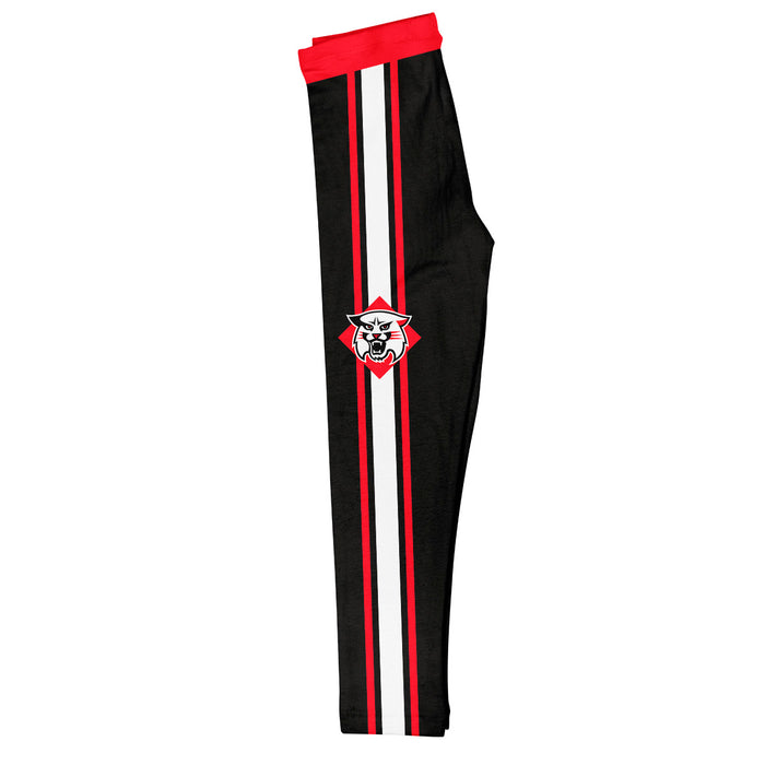 Davidson College Wildcats Vive La Fete Girls Game Day Black with Red Stripes Leggings Tights