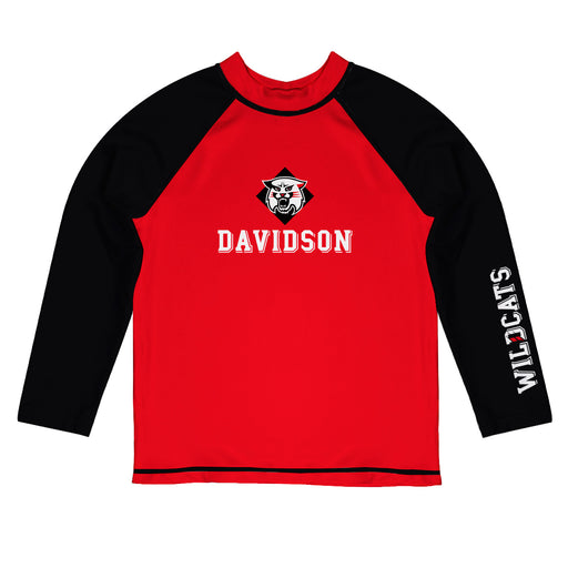 Davidson College Wildcats Vive La Fete Logo Red Black Long Sleeve Raglan Rashguard