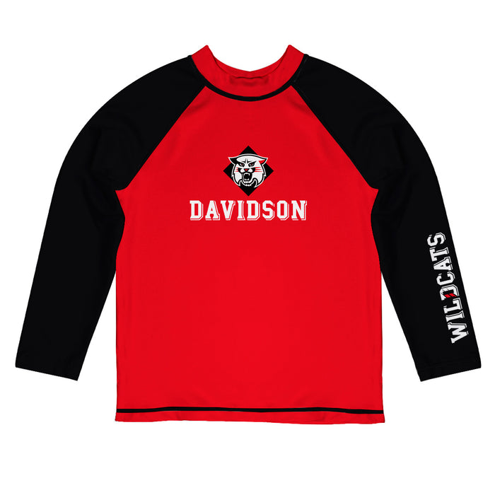 Davidson College Wildcats Vive La Fete Logo Red Black Long Sleeve Raglan Rashguard
