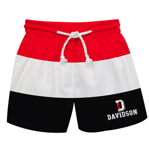 Davidson College Wildcats Vive La Fete Red White Black Stripes Swimtrunks V1