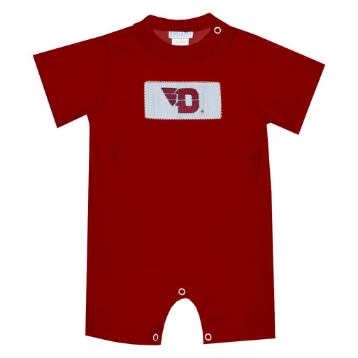 University of Dayton Flyers  Smocked Red  Knit Short Sleeve Boys Romper