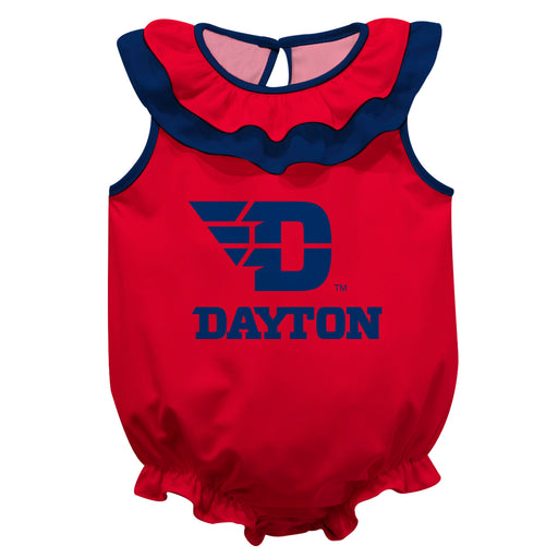 University of Dayton Flyers Red Sleeveless Ruffle Onesie Logo Bodysuit