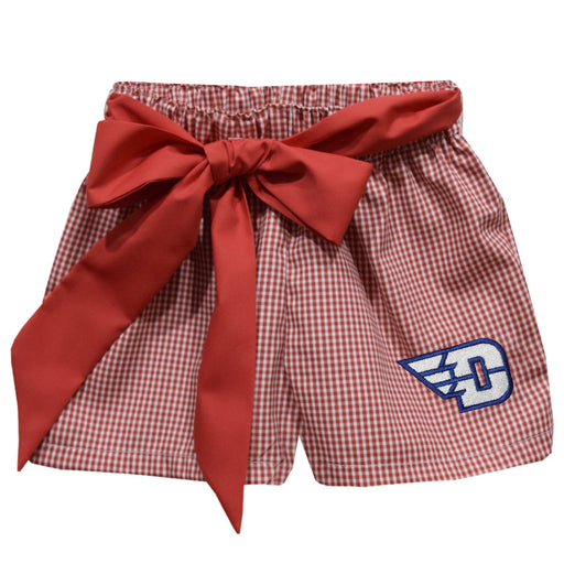 University of Dayton Flyers Embroidered Red Gingham Girls Short with Sash