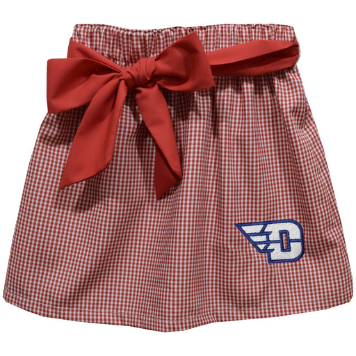 University of Dayton Flyers Embroidered Red Gingham Skirt With Sash