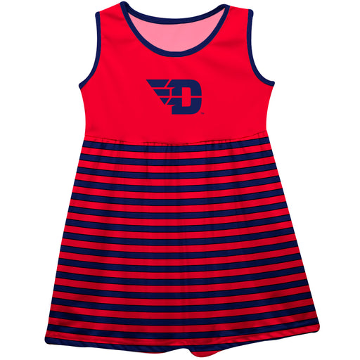 University of Dayton Flyers Vive La Fete Girls Game Day Sleeveless Tank Dress Solid Red Logo Stripes on Skirt