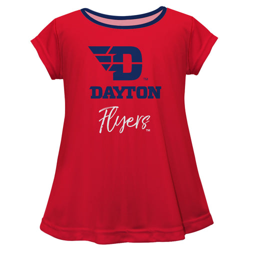 University of Dayton Flyers Vive La Fete Girls Game Day Short Sleeve Red Top with School Logo and Name