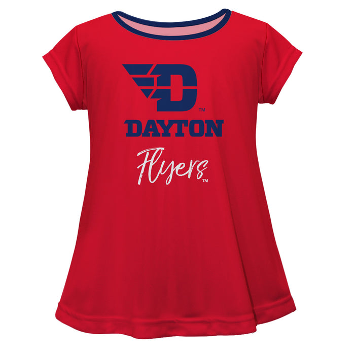 University of Dayton Flyers Vive La Fete Girls Game Day Short Sleeve Red Top with School Logo and Name