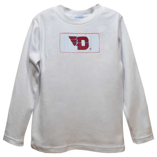 University of Dayton Flyers Smocked White Knit Boys Long Sleeve Tee Shirt
