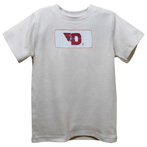 University of Dayton Flyers Smocked  White Knit Short Sleeve Boys Tee Shirt