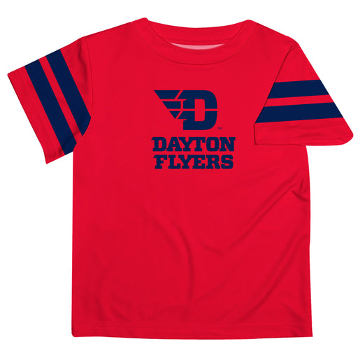 University of Dayton Flyers Vive La Fete Boys Game Day Red Short Sleeve Tee with Stripes on Sleeves