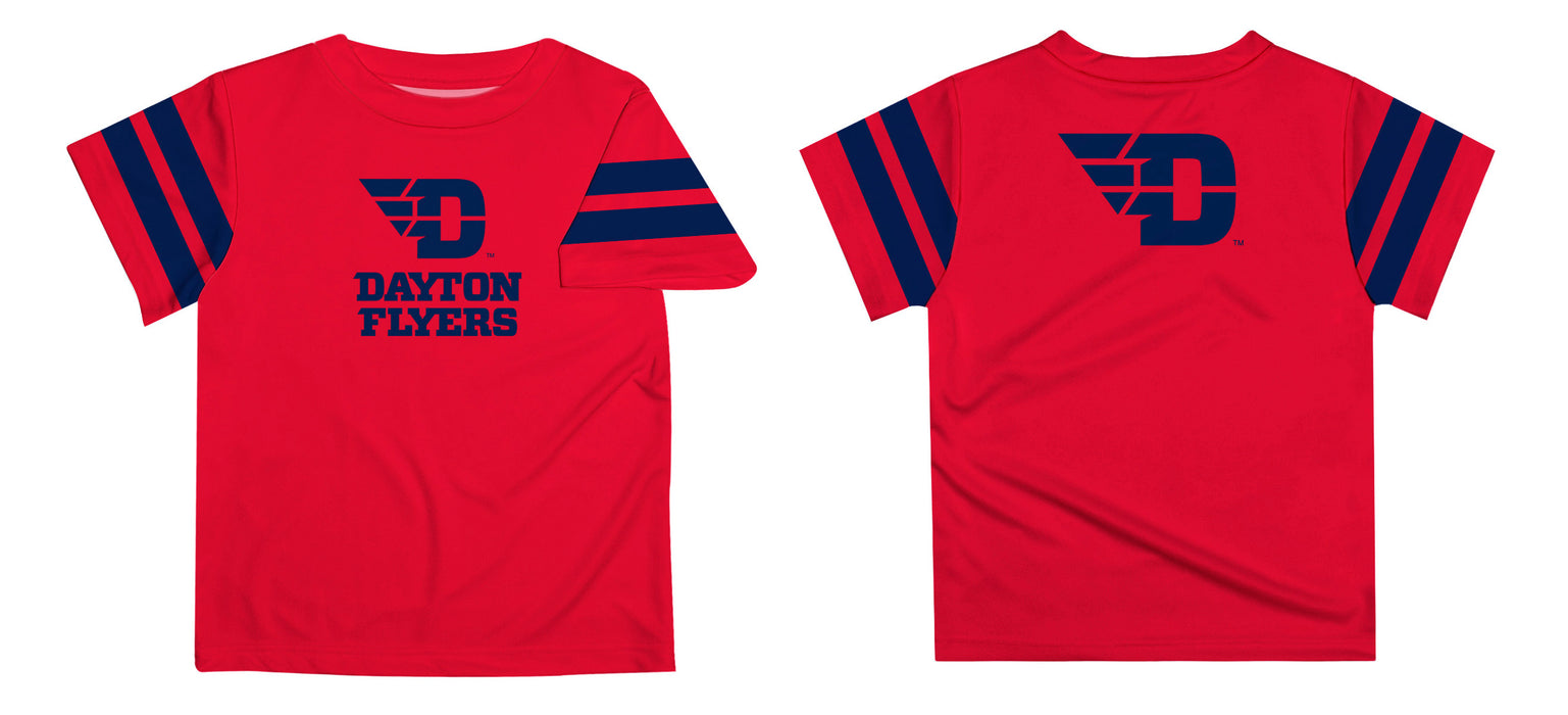 University of Dayton Flyers Vive La Fete Boys Game Day Red Short Sleeve Tee with Stripes on Sleeves - Vive La Fête - Online Apparel Store