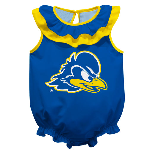 Delaware Blue Hens Blue Sleeveless Ruffle Onesie Logo Bodysuit by Vive La Fete