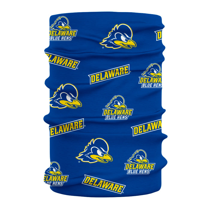 Delaware Blue Hens Vive La Fete All Over Logo Game Day Collegiate Face Cover Soft 4-Way Stretch Neck Gaiter - Vive La Fête - Online Apparel Store