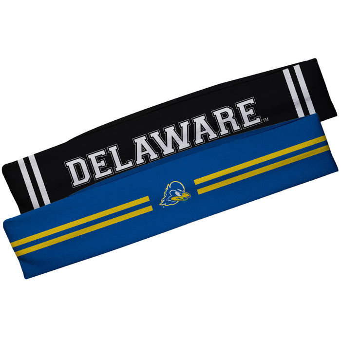 Delaware Blue Hens Vive La Fete Girls Women Game Day Set of 2 Stretch Headbands Headbands Logo Blue and Name Black