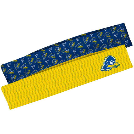 Delaware Blue Hens Vive La Fete Girls Women Game Day Set of 2 Stretch Headbands Repeat Logo Blue and Logo Yellow