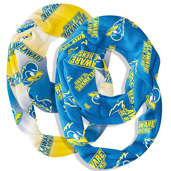 Delaware Blue Hens Vive La Fete All Over Logo Game Day Collegiate Women Set of 2 Light Weight Ultra Soft Infinity Scarfs