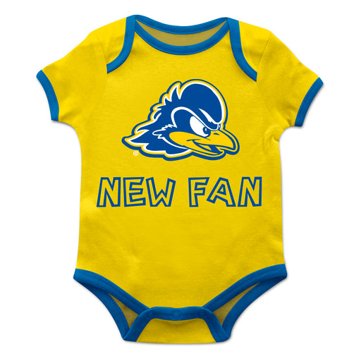 Delaware Blue Hens Vive La Fete Infant Game Day Yellow Short Sleeve Onesie New Fan Logo and Mascot Bodysuit