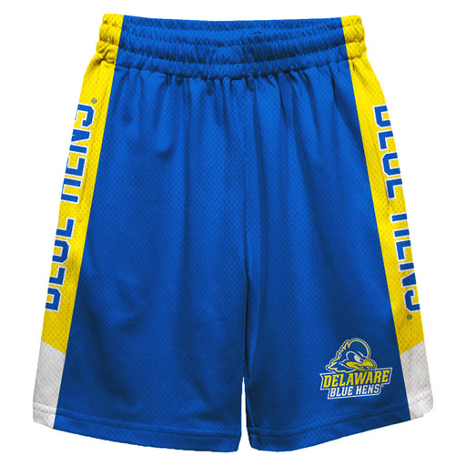 Delaware Blue Hens Vive La Fete Game Day Blue Stripes Boys Solid Yellow Athletic Mesh Short