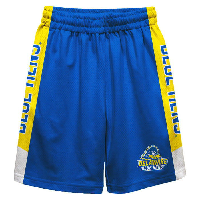 Delaware Blue Hens Vive La Fete Game Day Blue Stripes Boys Solid Yellow Athletic Mesh Short