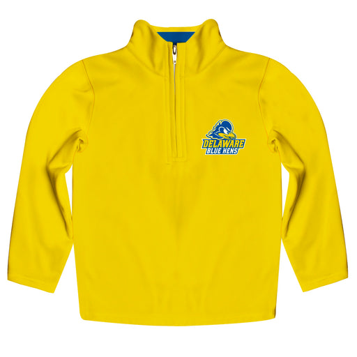 Delaware Blue Hens Vive La Fete Game Day Solid Yellow Quarter Zip Pullover Sleeves