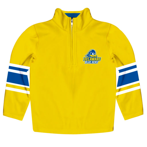 Delaware Blue Hens Vive La Fete Game Day Yellow Quarter Zip Pullover Stripes on Sleeves