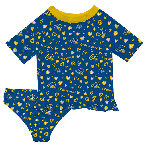 Delaware Blue Hens Vive La Fete All Over Logo Blue Long Sleeve Bikini Set