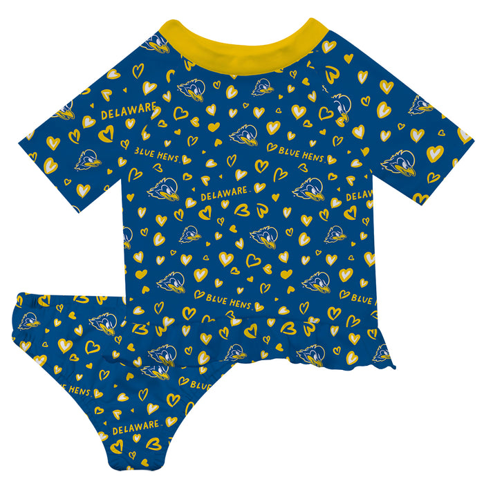 Delaware Blue Hens Vive La Fete All Over Logo Blue Long Sleeve Bikini Set