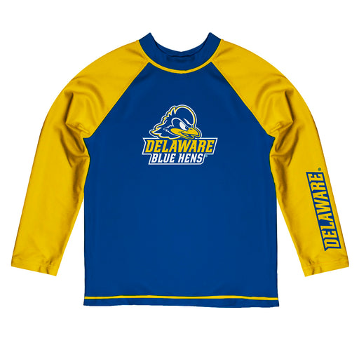 Delaware Blue Hens Vive La Fete Logo Blue Yellow Long Sleeve Raglan Rashguard