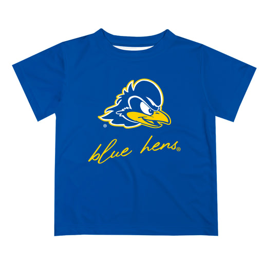 Delaware Blue Hens Vive La Fete Script V1 Blue Short Sleeve Tee Shirt