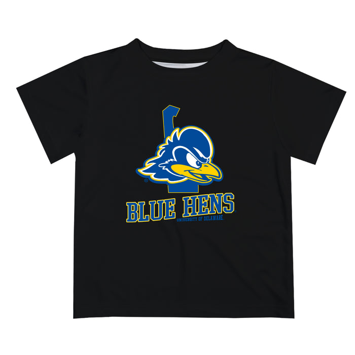Delaware Blue Hens Vive La Fete State Map Black Short Sleeve Tee Shirt