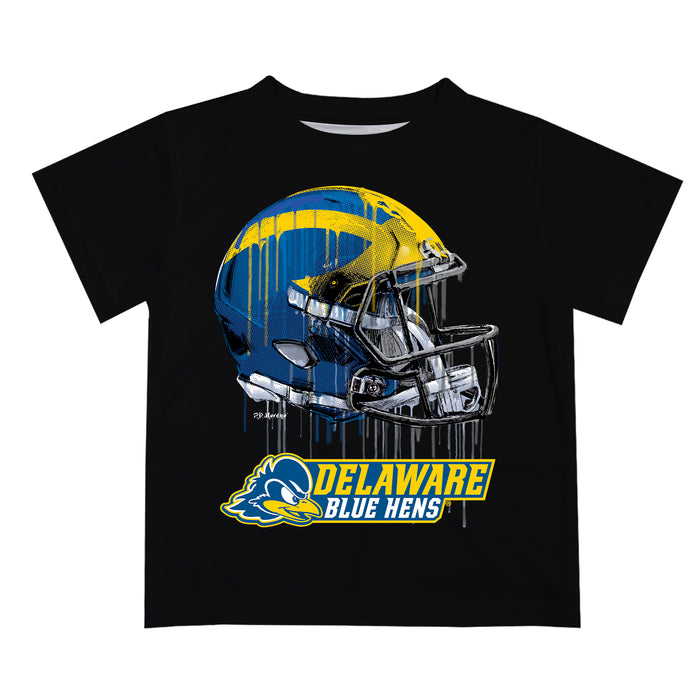 Delaware Blue Hens Original Dripping Football Helmet Black T-Shirt by Vive La Fete