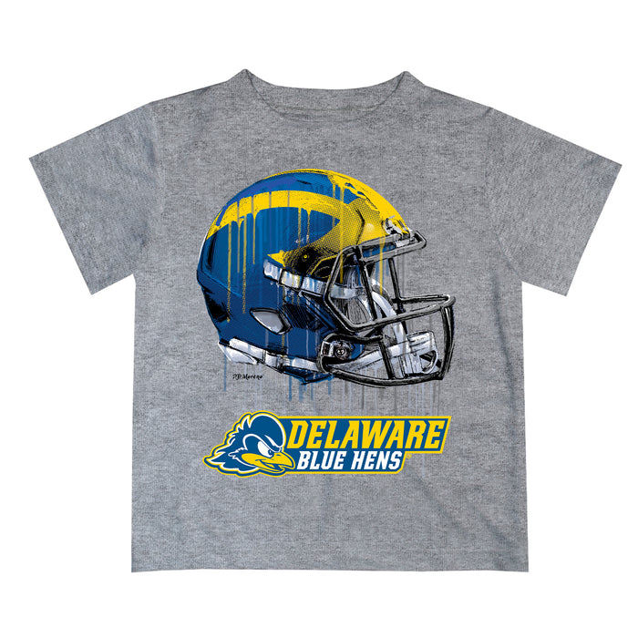 Delaware Blue Hens Original Dripping Football Helmet Heather Gray T-Shirt by Vive La Fete