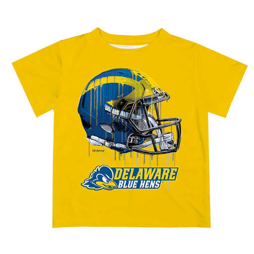 Delaware Blue Hens Original Dripping Football Helmet Yellow T-Shirt by Vive La Fete