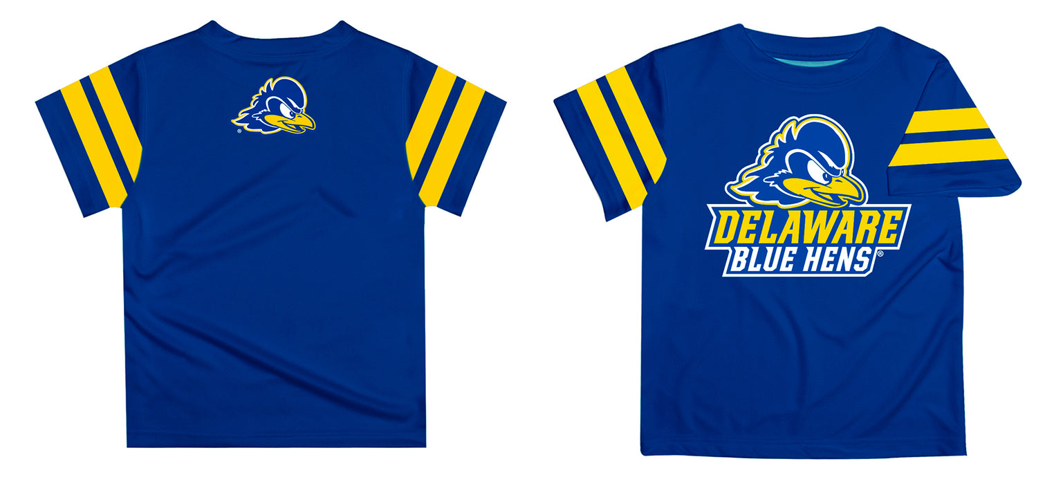Delaware Blue Hens Vive La Fete Boys Game Day Blue Short Sleeve Tee with Stripes on Sleeves - Vive La Fête - Online Apparel Store