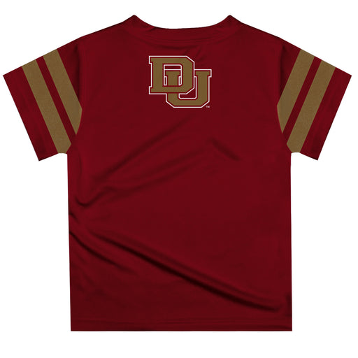 Denver Pioneers Vive La Fete Boys Game Day Maroon Short Sleeve Tee with Stripes on Sleeves - Vive La Fête - Online Apparel Store
