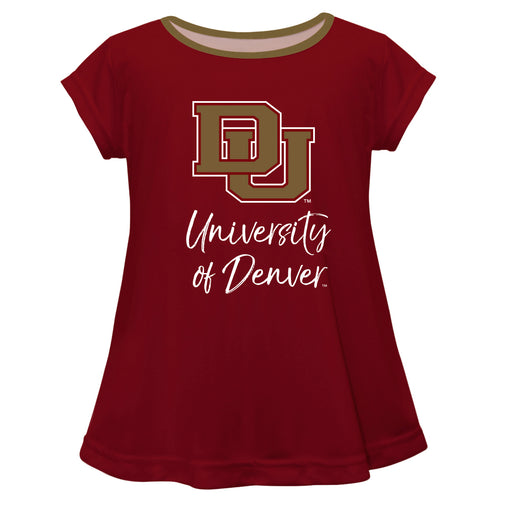 University of Denver Pioneers Vive La Fete Girls Game Day Short Sleeve Maroon Top with School Logo and Name - Vive La Fête - Online Apparel Store