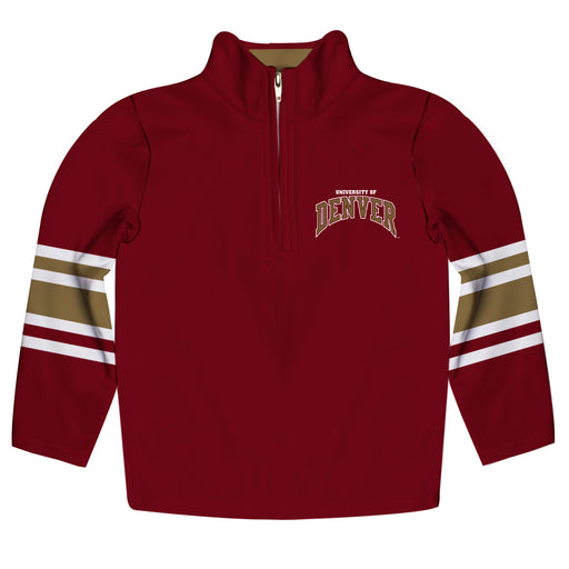 University of Denver Pioneers Vive La Fete Game Day Maroon Quarter Zip Pullover Stripes on Sleeves - Vive La Fête - Online Apparel Store