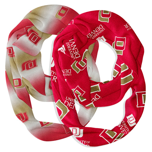 Denver Pioneers Vive La Fete All Over Logo Game Day Collegiate Women Set of 2 Light Weight Ultra Soft Infinity Scarfs