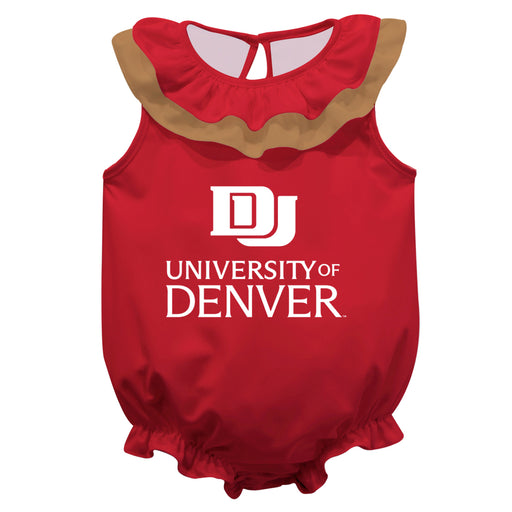 Denver Pioneers Maroon Sleeveless Ruffle Onesie Logo Bodysuit