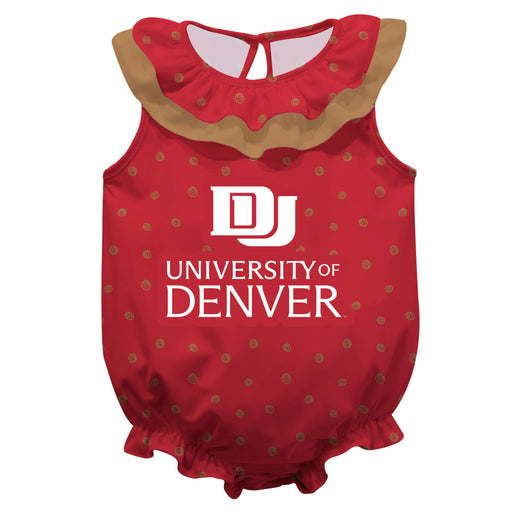 Denver Pioneers Swirls Maroon Sleeveless Ruffle Onesie Logo Bodysuit