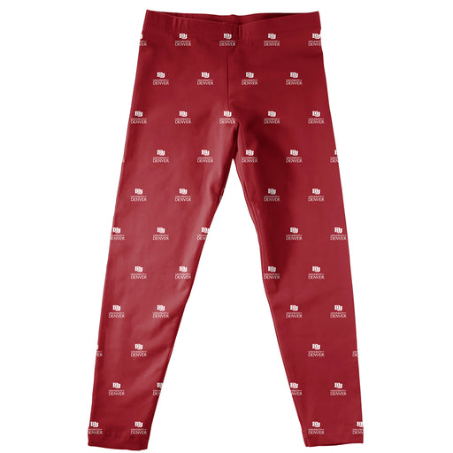 Denver Pioneers Vive La Fete Girls Game Day All Over Logo Elastic Waist Classic Play Maroon Leggings Tights