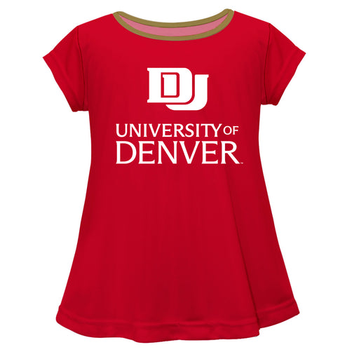 Denver Pioneers Vive La Fete Girls Game Day Short Sleeve Maroon Top with School Logo and Name